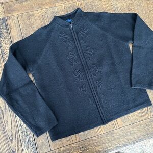 Karen Scott Black Wool Zip-Up Jacket